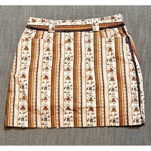 Titania Women's Size 6 Tribal Pattern‎ A-Line Skirt Brown Orange White